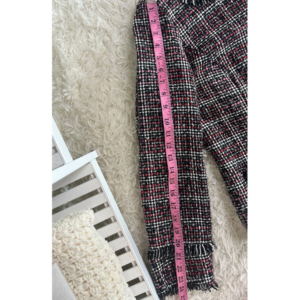 Chico's Women's Size 12 Black Gray Pink Button Up Fringe Hem Jacket Blazer #0591 - Picture 14 of 14